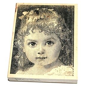 Huge 4”x5” Stampland “Rosa” Wooden Stamp Cute Little Girl Face Cards DIY Crafts
